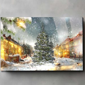 Cartão postal de Ano Novo, decoração de parede em vidro temperado, impressão em vidro, arte de parede extra grande, decoração de parede, decoração de casa com pinheiro