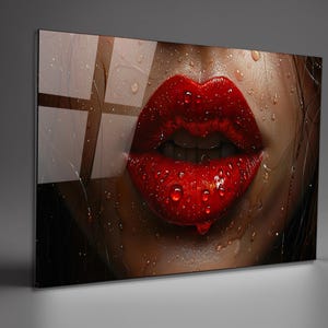 Abstract Tempered Glass Wall Art Red Lips Wall Decor, Glass Printing Extra Large Wall Art Wall Hangings, Women Face Wall Art Houswarming