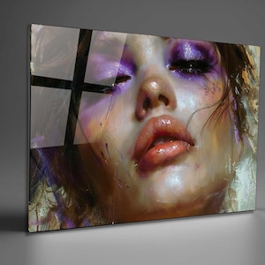Art mural abstrait en verre trempé visage de femme, décoration murale, impression d&#39;art sur verre extra large, tentures murales, cadeau de bureau à domicile, décoration unique