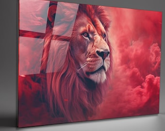 Lion Tempered Glass Wall Art: Extra Large Abstract Panoramic Decor