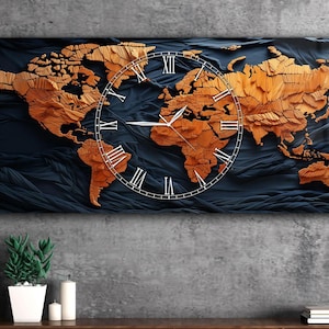 Weltkarte Wanduhr gehärtetes Glas Kunst extra große Wandkunst UV gedruckt Panorama-Dekor Buntglas fertig zum Aufhängen, Einweihungsgeschenk