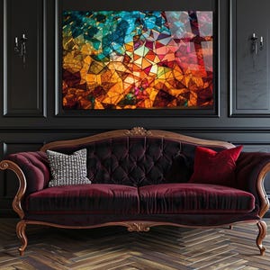 Tempered Glass Wall Art: Abstract Stained Glass Mosaic, Geometric Panel