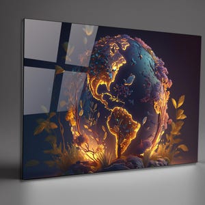 Abstraktes gehärtetes Glas World Art Extra große Wandkunst UV gedruckt Panorama-Dekor Glasmalerei, fertig zum Aufhängen, Einweihungsgeschenk