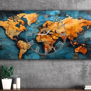 Weltkarte Wanduhr gehärtetes Glas Kunst extra große Wandkunst UV gedruckt Panorama-Dekor Buntglas fertig zum Aufhängen, Einweihungsgeschenk
