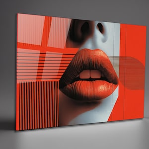Abstract Tempered Glass Wall Art Red Lips, Wall Decor, Glass Printing, Extra Large Wall Art, Wall Hangings, Women Face Wall Art, Houswarming