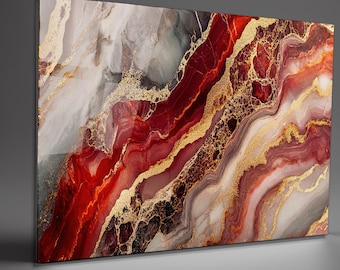 Red Marble Abstract Tempered Glass Wall Art: Extra Large Modern Print