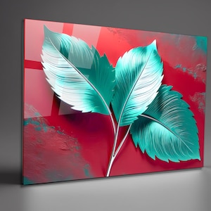 Green Leaf Tempered Glass Wall Art: Modern Home Decor