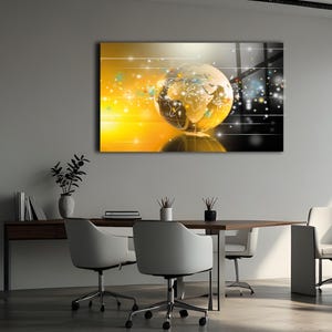 Golden Globe Tempered Glass Wall Art: Modern Business Decor