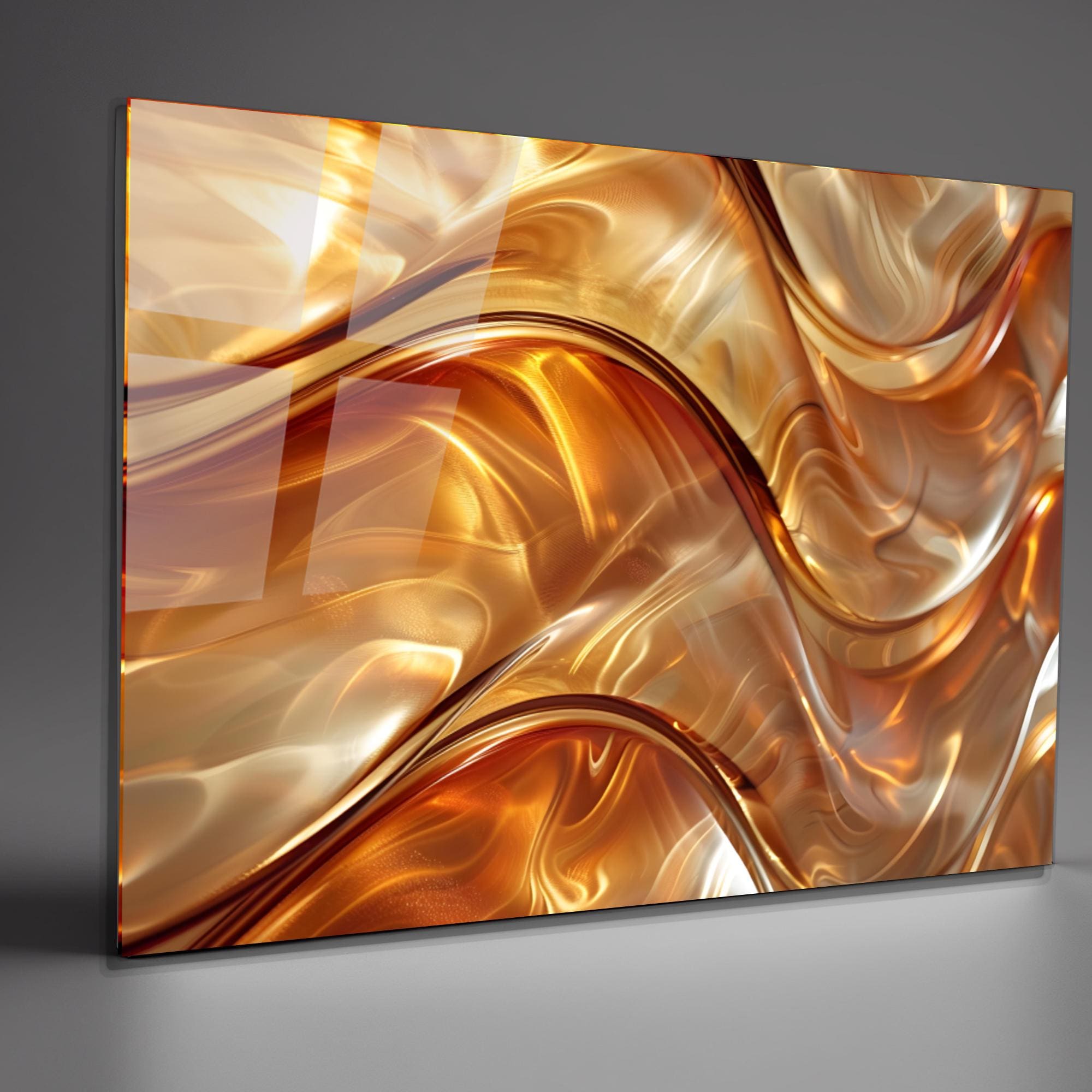 Gold Orange Abstract Tempered Glass Wall Art: Modern Panoramic Decor