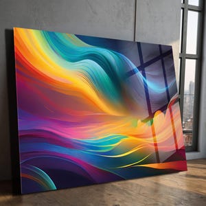 Vibrant Abstract Glass Wall Art – Modern Colorful Acrylic Panel – Contemporary Home Decor