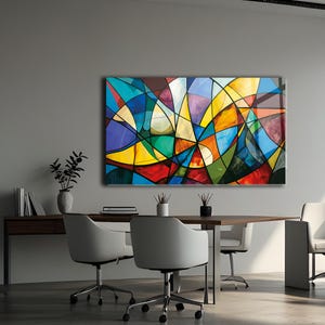 Stained Glass Mosaic Wall Art – Colorful Abstract Tempered Glass Panel – Modern Home Decor