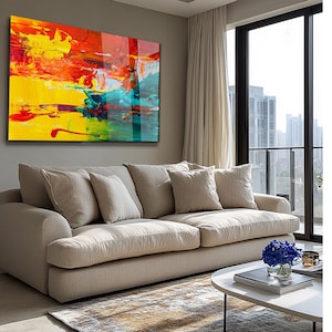 Tempered Glass Wall Art - Abstract Energy Burst - Bold Color Splash Decor for Creative Spaces
