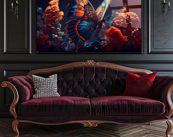 Butterfly Glass Wall Art: Vibrant Floral Elegance, Modern Home Decor