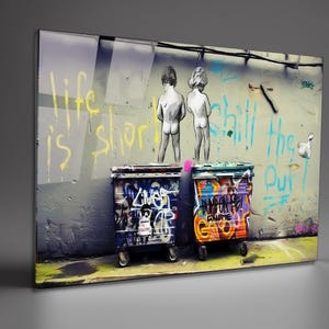 Banksy Tempered Glass Wall Art: Abstract Graffiti Decor