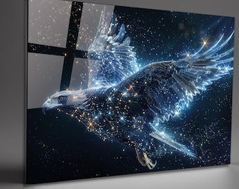 Tempered Glass Wall Art - Celestial Eagle Constellation - Cosmic Flight Symbolism - Powerful Starry Night Decor