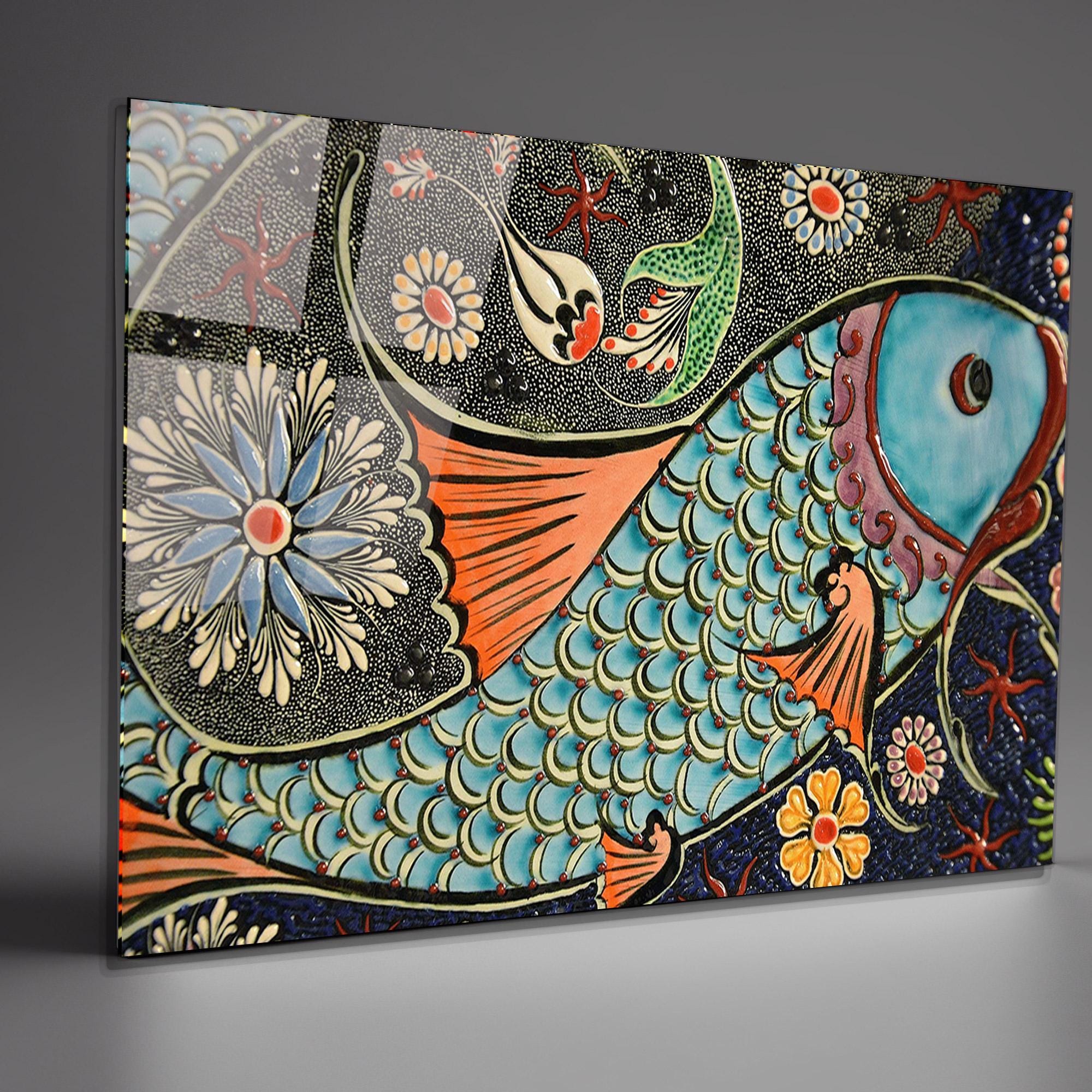 Fish Tempered Glass Wall Art: UV Printed Panoramic Decor