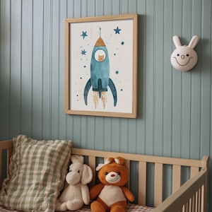 Weltraum Thema Kinderzimmer Dekor Kinderzimmer Wand Kunst druckbare Kinderzimmer Dekor Vintage Stil kosmischen Druck Baby Zimmer Space Galaxy Wand Poster blau