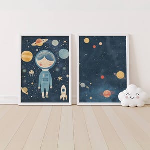 Digital Astronaut Print Space Nursery Wall Art Galaxy Design Newborn Room Cosmic Decor Framed Art Planet Theme Baby Nursery Star Wall Art