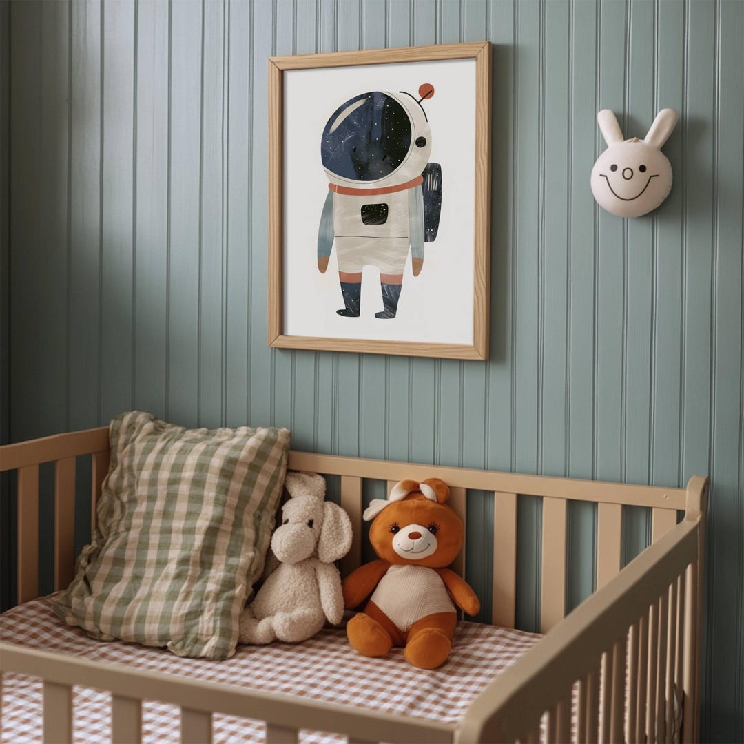 Astronaut Art Print Space Themed Kids Room Cosmic Illustration Digital ...