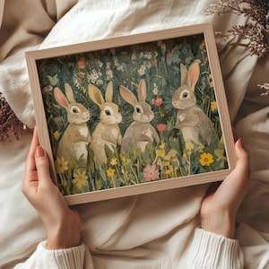 Hase Wand Kunst für Kinderzimmer Raum Dekor Blumen Druck Digital Download Aquarell Hase Mädchen Raum Wand Akzent Frühling Thema Zimmer Kunst Blume
