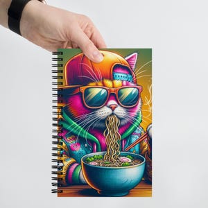 Funny Cat Notebook Journal, Cat Eating Noodle Funny Cute Anime Gifts, Cat Gifts for Cat Lovers, Funny Cat Notebook, Cat Lady Planner