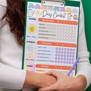 Kids Daily School Checklist, Responsibility Chart, Kids To Do List, Behavior Chart, Printable PDF, Daily Routine, Homeschool Planner, Chore