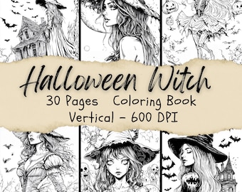 30 Witch Coloring Sheet, Halloween Coloring, Stress Relief Relaxation Pages Couloring Page Fantasy, Stress Relief PDF