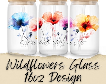 Alcohol Ink Floral Wrap, 16oz Libbey Glass Can Tumbler Sublimation Design, Watercolor Poppy Flowers Wrap, Gift for Her