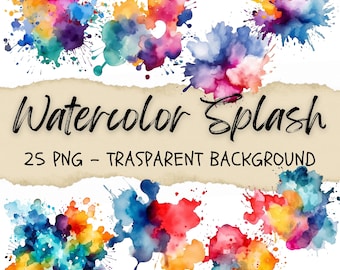 Watercolor Splash Clipart, Colorful Paint Splatter PNG (25 Files)