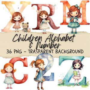 36 letras del alfabeto para niños, imágenes prediseñadas de fuentes para niños, imágenes prediseñadas del alfabeto, pegatinas con números y letras, diario basura