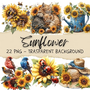22 Sunflower Clipart, Sunflower Image, Floral Clipart, Botanicals Border Stickers, Succulent Summer Flower Plant Journal