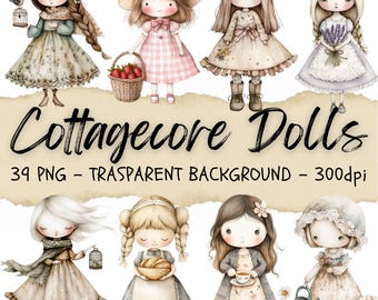 39 Cottagecore Doll Clipart, Spiritual Doll Clipart, Hippie Artwork, Cartoon Hippy, Floral Clip Art, Junk Journal Kit