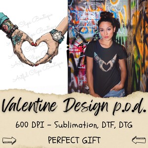 Mani che formano un tatuaggio a forma di cuore PNG, disegno di San Valentino, regalo per lei, amore della fidanzata, download digitale, sublimazione DTG DTF