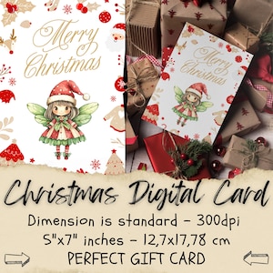 Tarjeta de Navidad benéfica, tarjeta de invitación de Navidad, feliz año nuevo, invitaciones imprimibles, hada y gnomo, Artful Clips Boutique