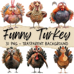 31 Turkey Clip Art, Turkey Drawing, Grumby Bird Clipart, Funny Bird Png, Thanksgiving Clipart, Stickers, Junk Journal