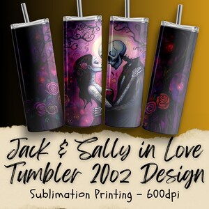 Jack and Sally Tumbler 20 oz, Tumbler Wrap Straight Couple, Travel Mug Horror Movies Character, Sublimation Gift for Her, artful clips boutique