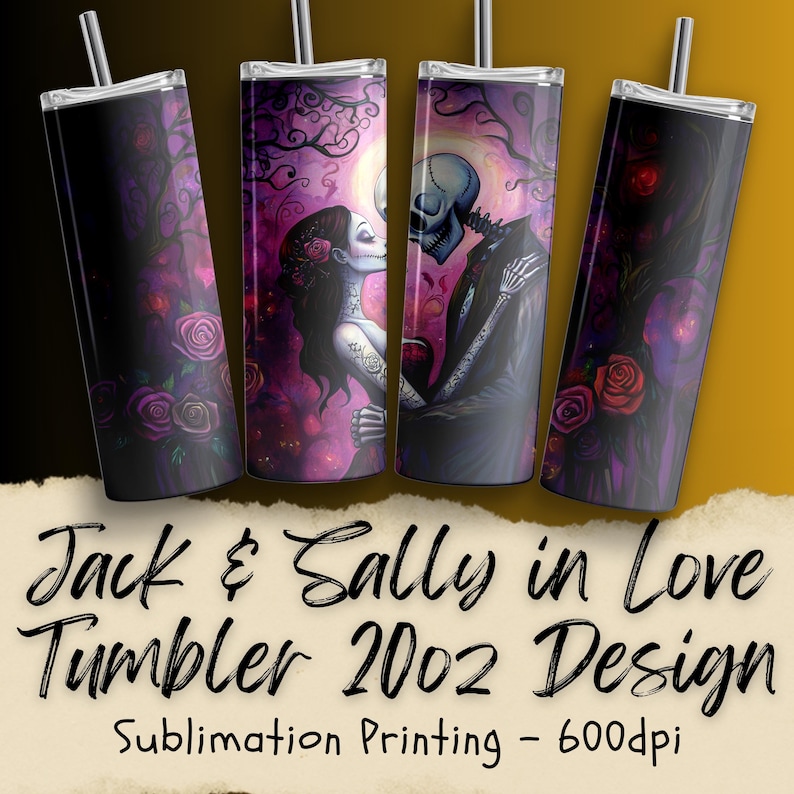 Jack and Sally Tumbler 20 oz, Tumbler Wrap Straight Couple, Travel Mug Horror Movies Character, Sublimation Gift for Her, artful clips boutique