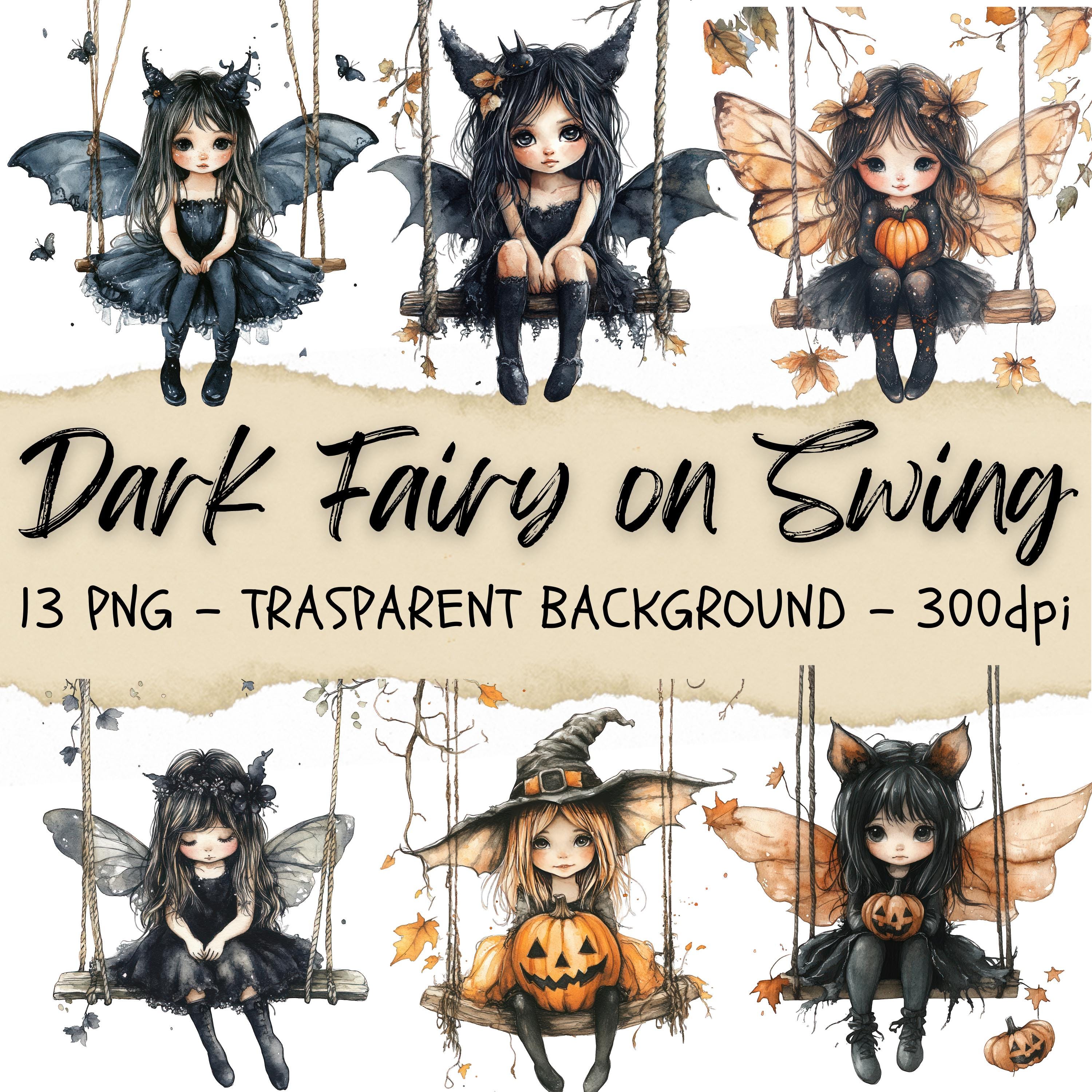 13 Dark Fairy Tale, Evil Fairy Clipart, Halloween Clipart, Swing
