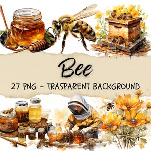 27 Bee Clipart, Bee Clip Art, Beehive Png, Honey Insect Honeybee, Animals Stickers Clipart, Watercolor Junk Journal