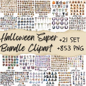 853 Halloween Bundle Clipart, Happy Halloween Clipart, Dracula, Bat, Pumpkin, Ghost, Monster, Spooky Season Junk Journal