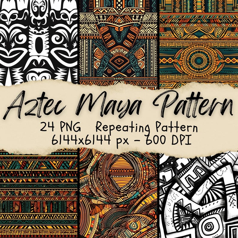 24 Aztec Seamless Patterns, Tribal Designs (PNG Digital Download) - Etsy