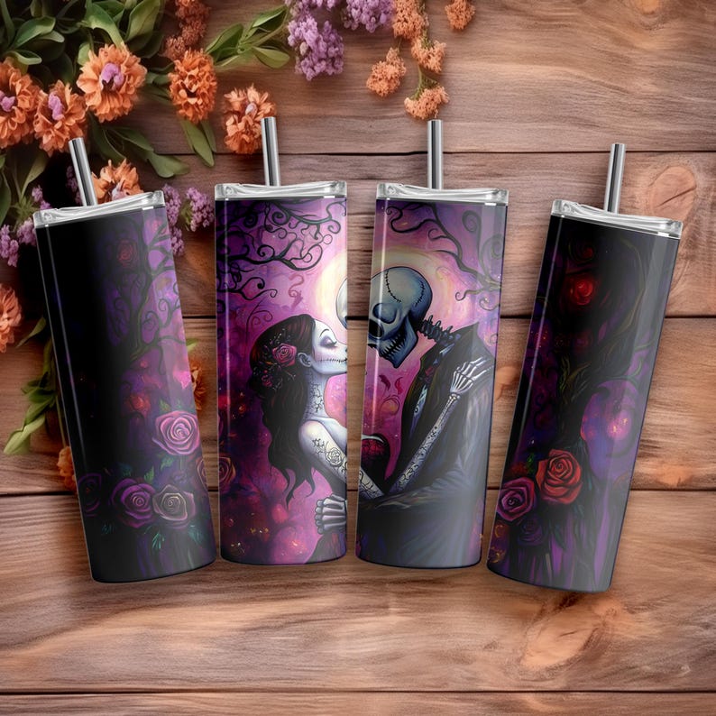 Jack and Sally Tumbler 20 oz, Tumbler Wrap Straight Couple, Travel Mug Horror Movies Character, Sublimation Gift for Her, artful clips boutique