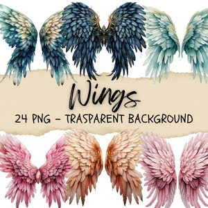 24 Angel Wings Png, Angel Clipart, Wing Clip Art, Heaven Clipart, Stickers Journal, Digital Instant Download