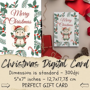 Tarjeta de Navidad benéfica, tarjeta de invitación de Navidad, Feliz año nuevo, invitaciones imprimibles, ratón y gnomo, Artful Clips Boutique
