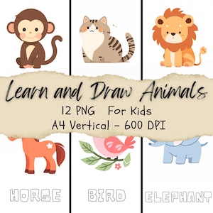 12 Nursery Worksheet, Coloring Sheets, Kindergarten Practice Pages, Pre K Work Sheets, Printable Animals, Digital Art