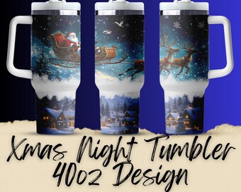 Christmas Tumbler Wrap, Santa Sleigh, 40oz Sublimation Design (PNG)