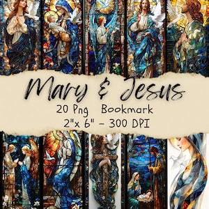 20 Jungfrau Maria Lesezeichen Png, Krippenbrille Lesezeichen, ästhetisches booktok, Jesus Digitale Notizen, bedruckbar 2 "x6"