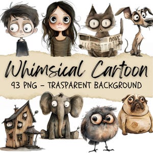 93 Skurrile Cartoon Clipart, schrullige Tiere Clipart, Elefant, Katze, Hund, lustig, Bauernhof, Halloween Aufkleber, Junk Journal