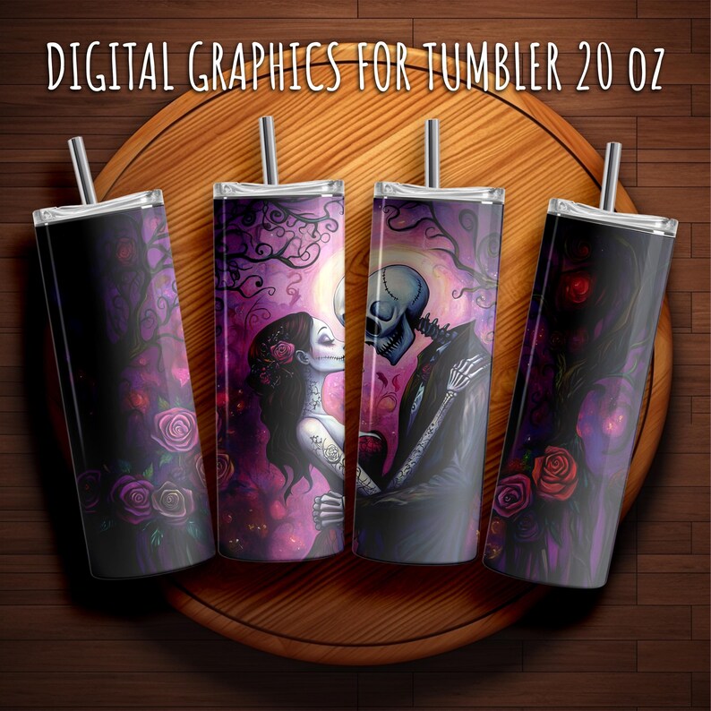 Jack and Sally Tumbler 20 oz, Tumbler Wrap Straight Couple, Travel Mug Horror Movies Character, Sublimation Gift for Her, artful clips boutique