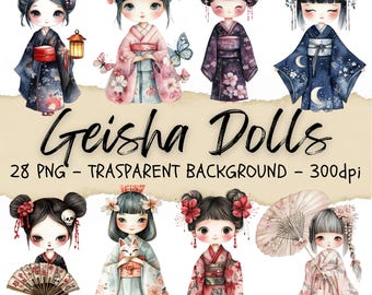 28 Japanese Doll Clipart, Geisha Silhouette, Geisha Doll Png Kokeshi Doll Clipart Japanese Culture Clipart, Junk Journal